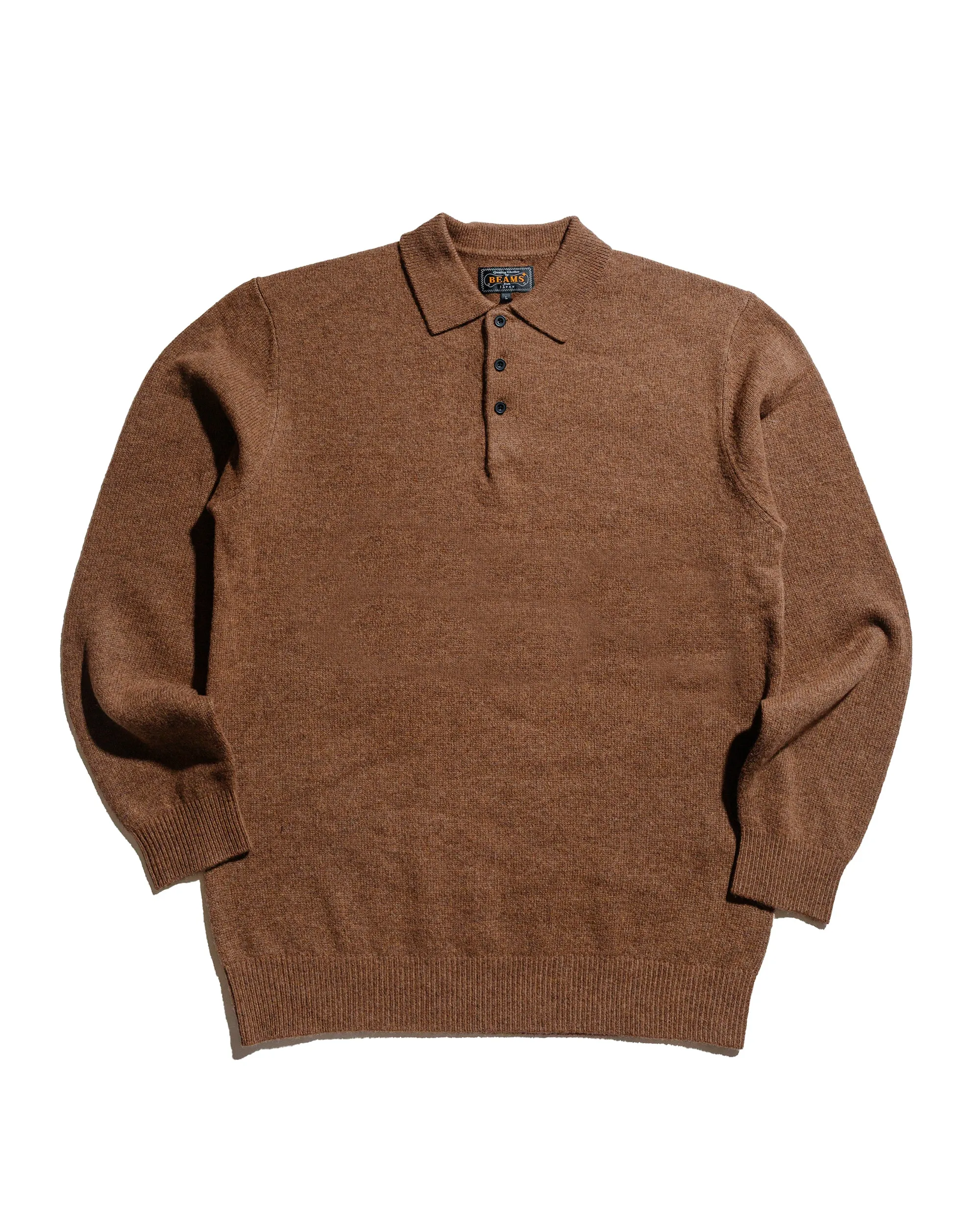 Snug Fit Business casual Beams Plus Knit Polo 9G Brown