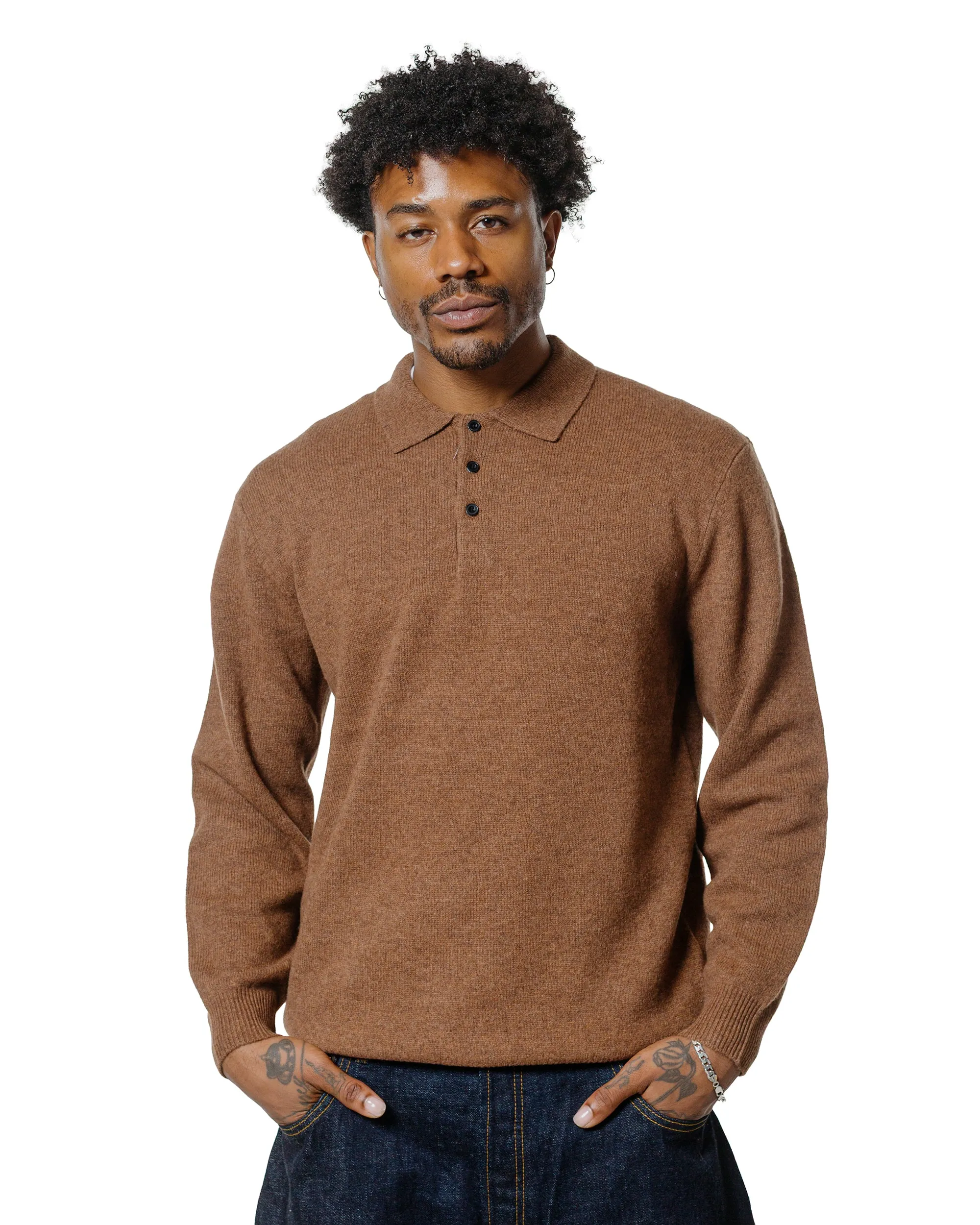 ironable Beams Plus Knit Polo 9G Brown
