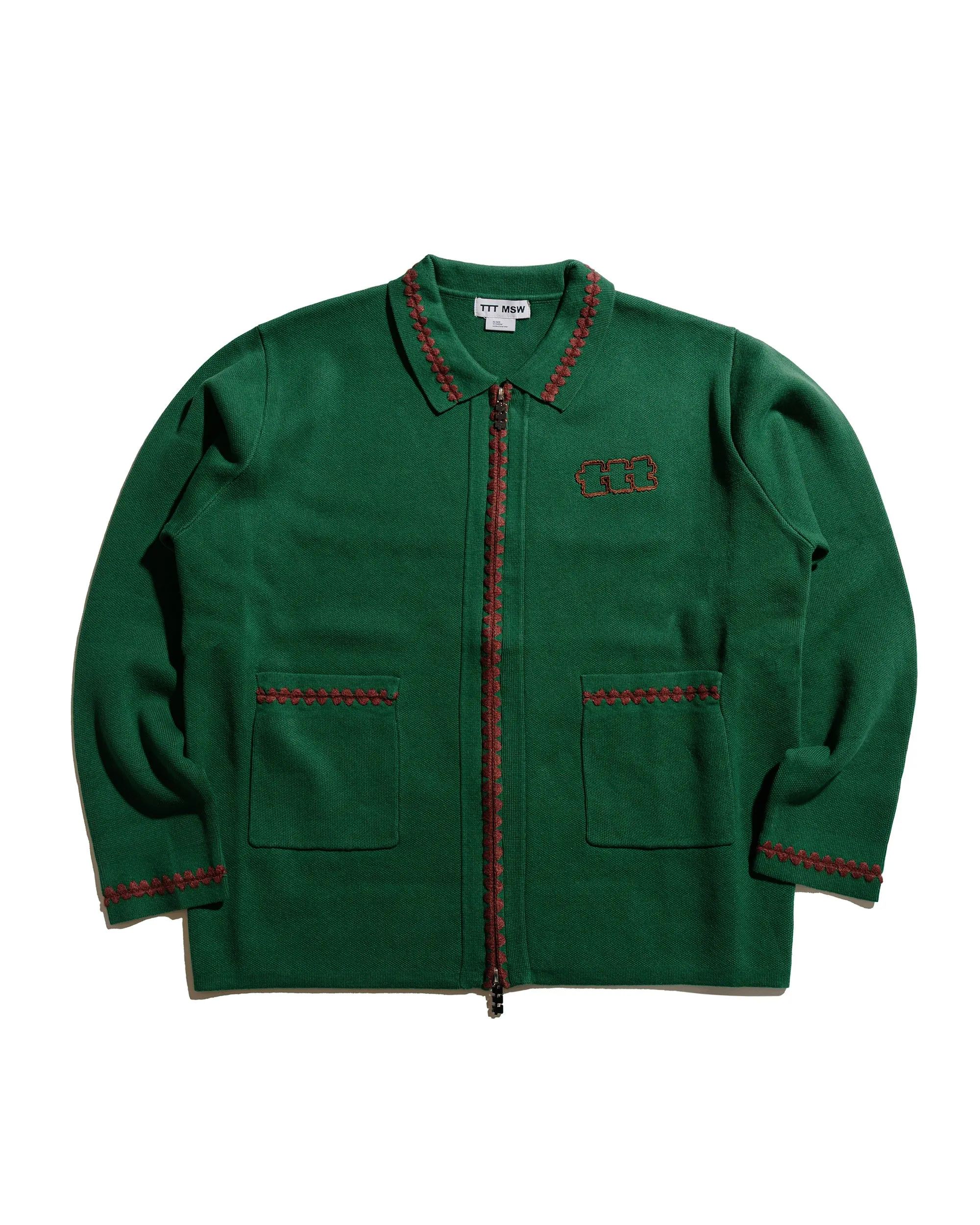 Soft and Warm TTT MSW Knit Polo Cardigan Green