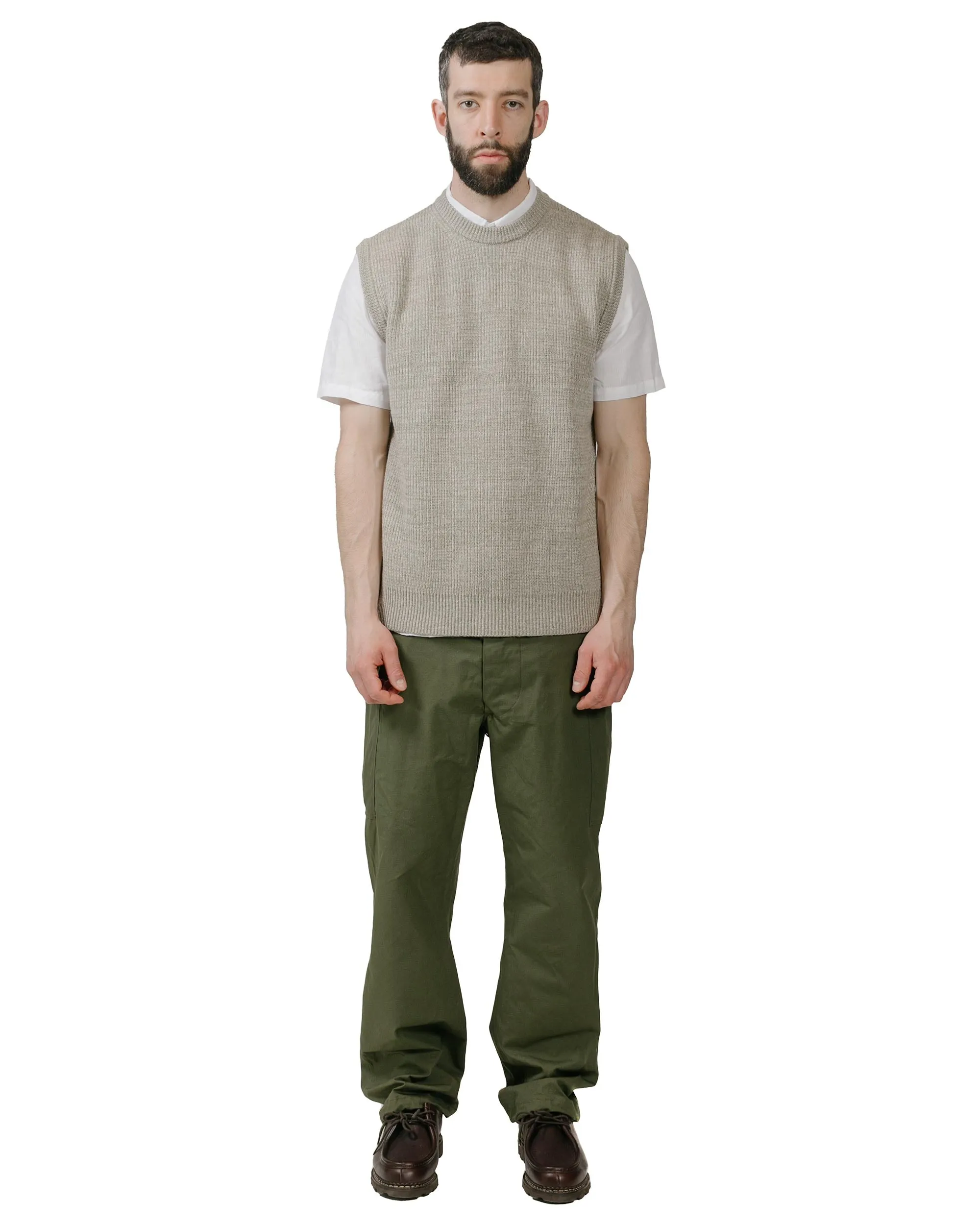 Norse Projects Manfred Wool Cotton Rib Vest Sediment Green gemstone accents Neutral Tone