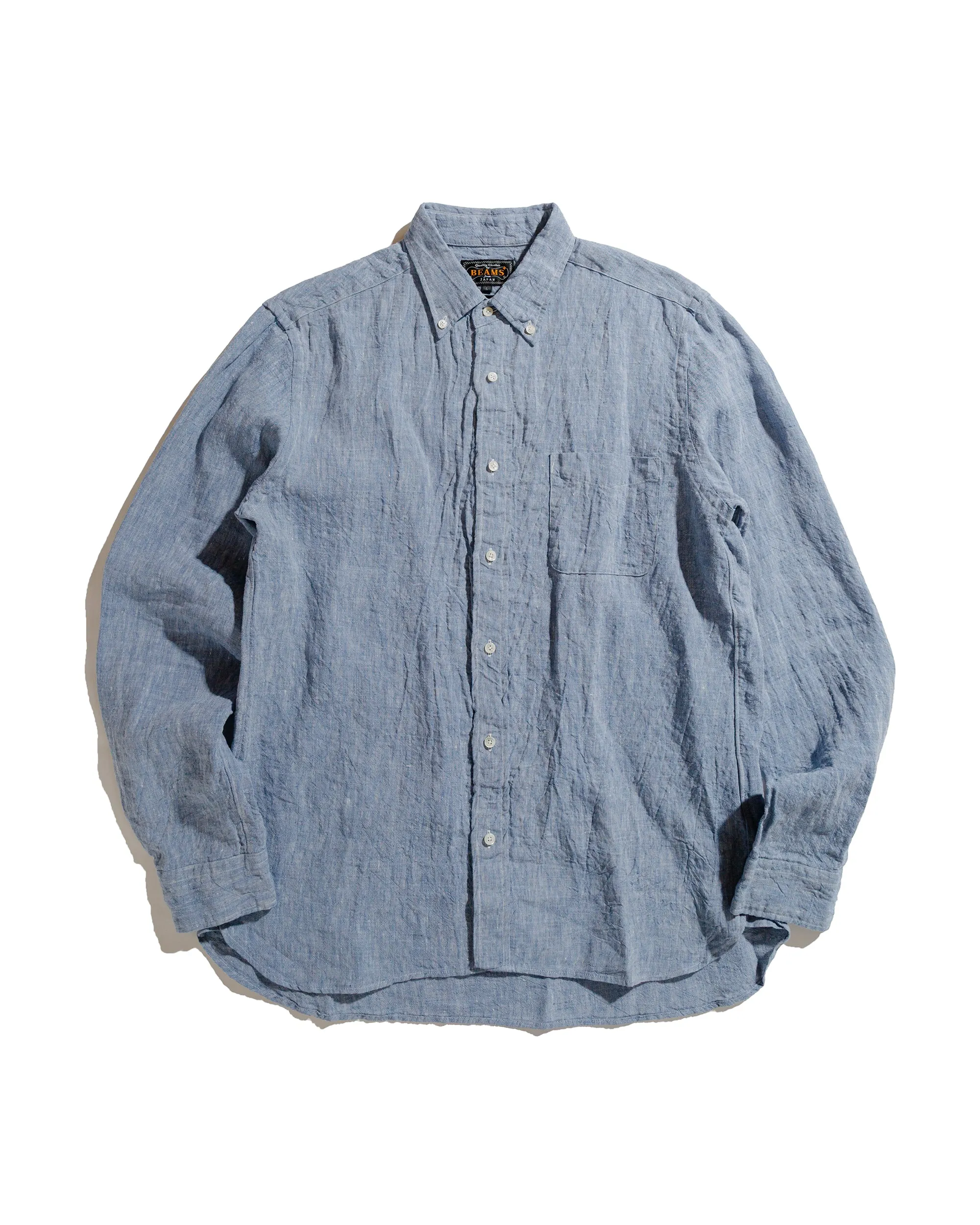 Wrinkle Free Care Neutral Toned Stitching Beams Plus B.D. 1/40 Linen Chambray Blue