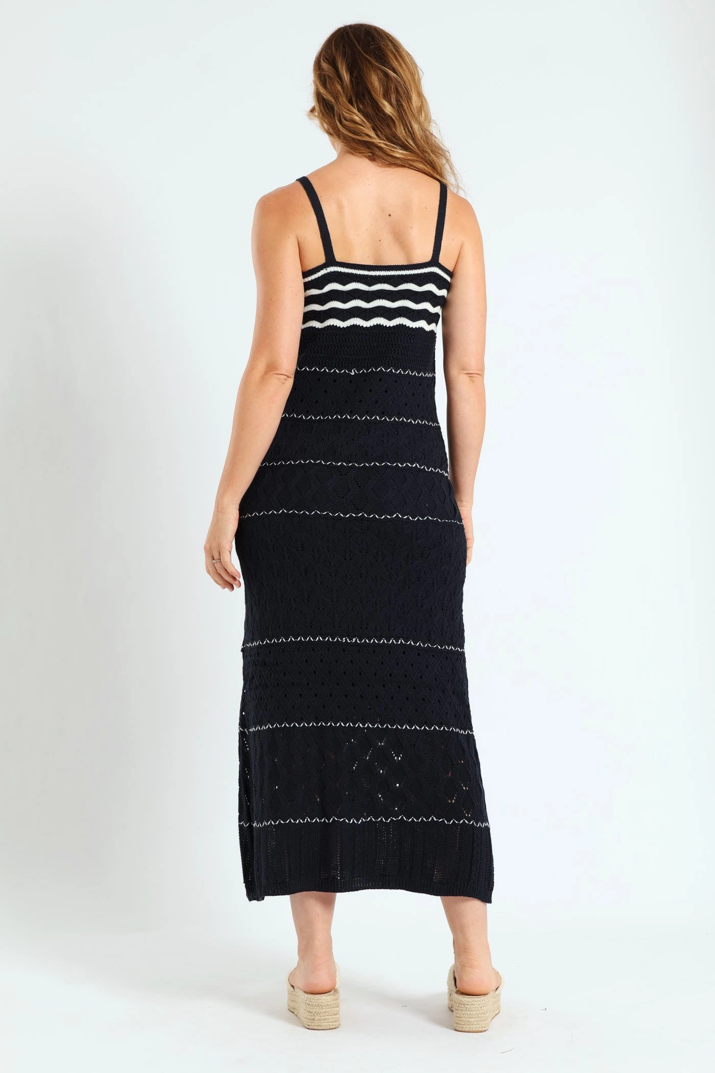 Knitwear Maxi Dress With Lining - Navy/White Summer Soft Fresh Color