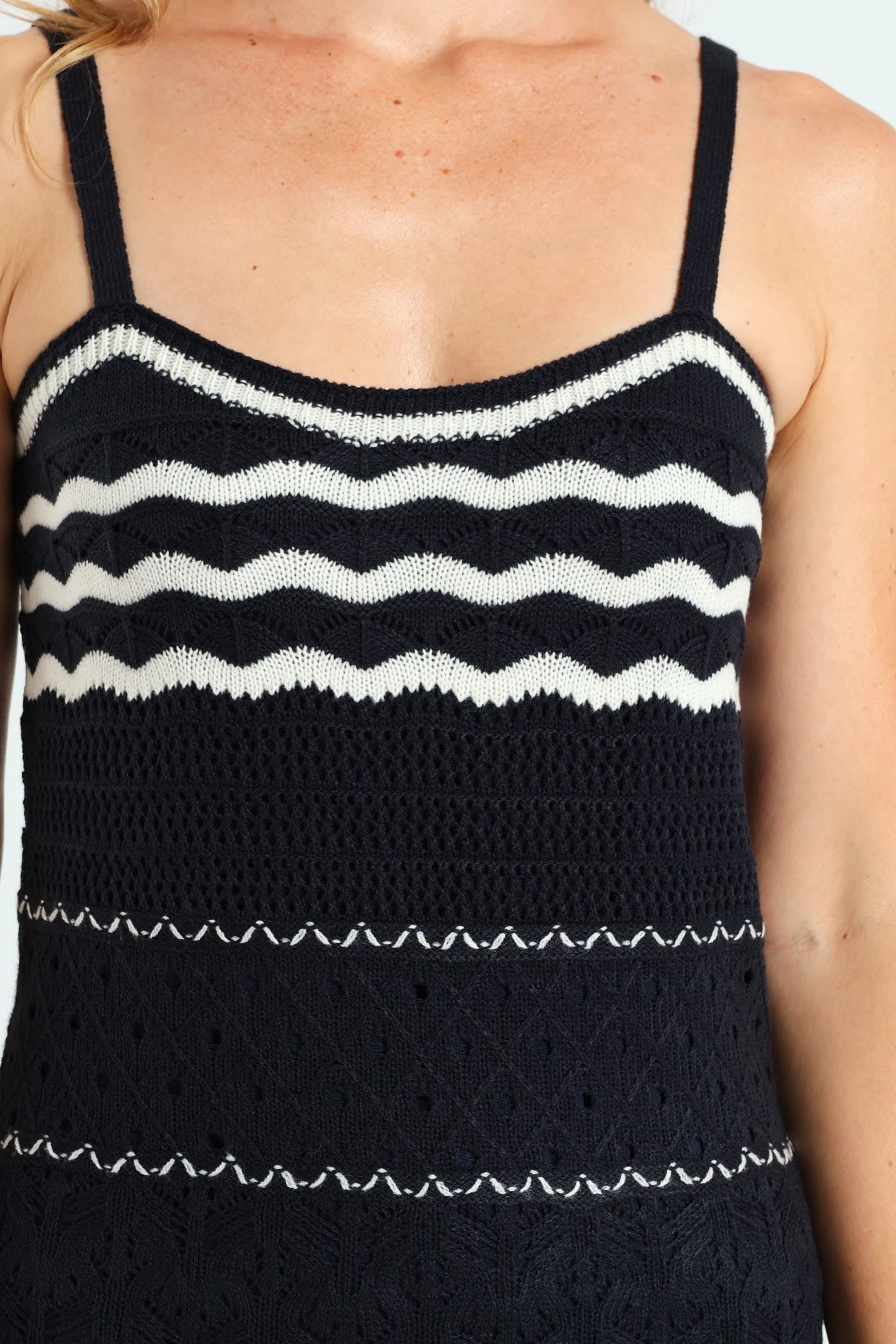Knitwear Maxi Dress With Lining - Navy/White Curvy Glam Durable-Fabric
