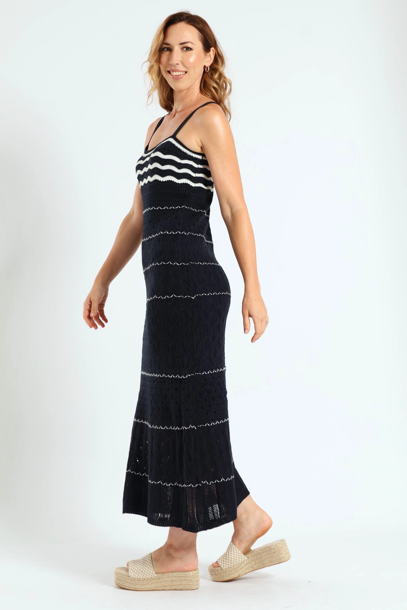 Knitwear Maxi Dress With Lining - Navy/White Glamorous look