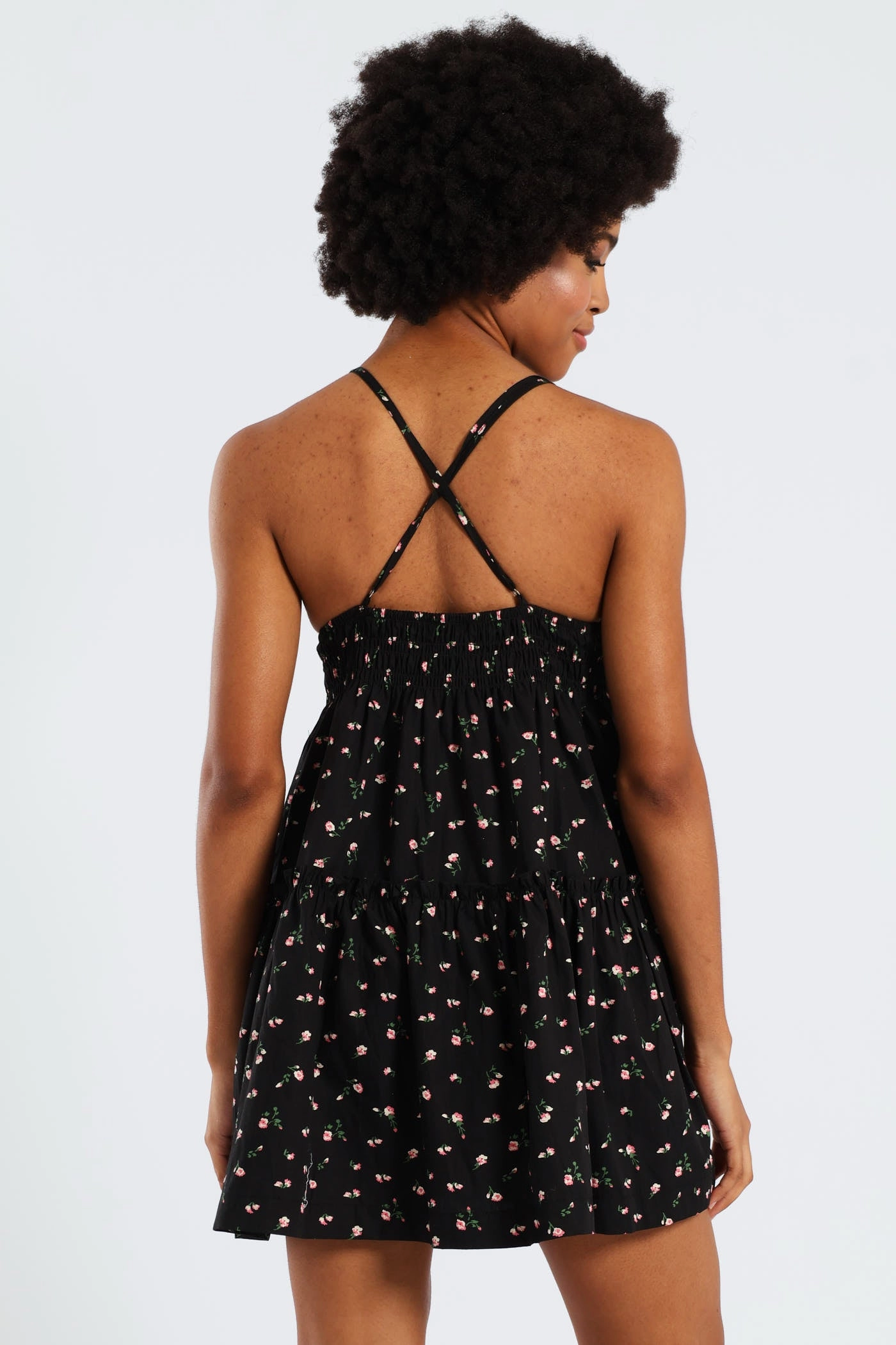 Strappy Babydoll Tiered Dress - Black Crinkle Effect Upgrade-Option