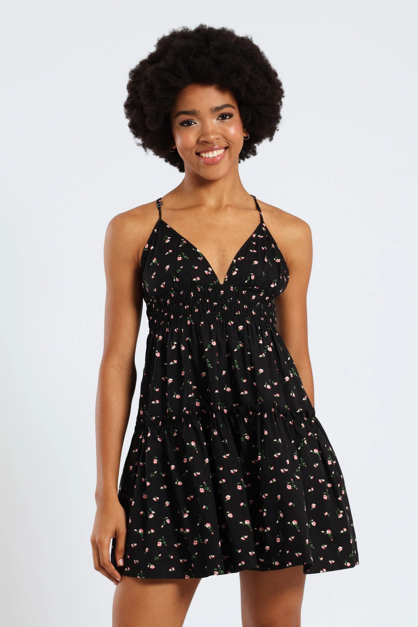Strappy Babydoll Tiered Dress - Black Daily Style Natural Light