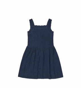 Eco-Lining Raw-Hem FUB Summer Dress, Dark Navy