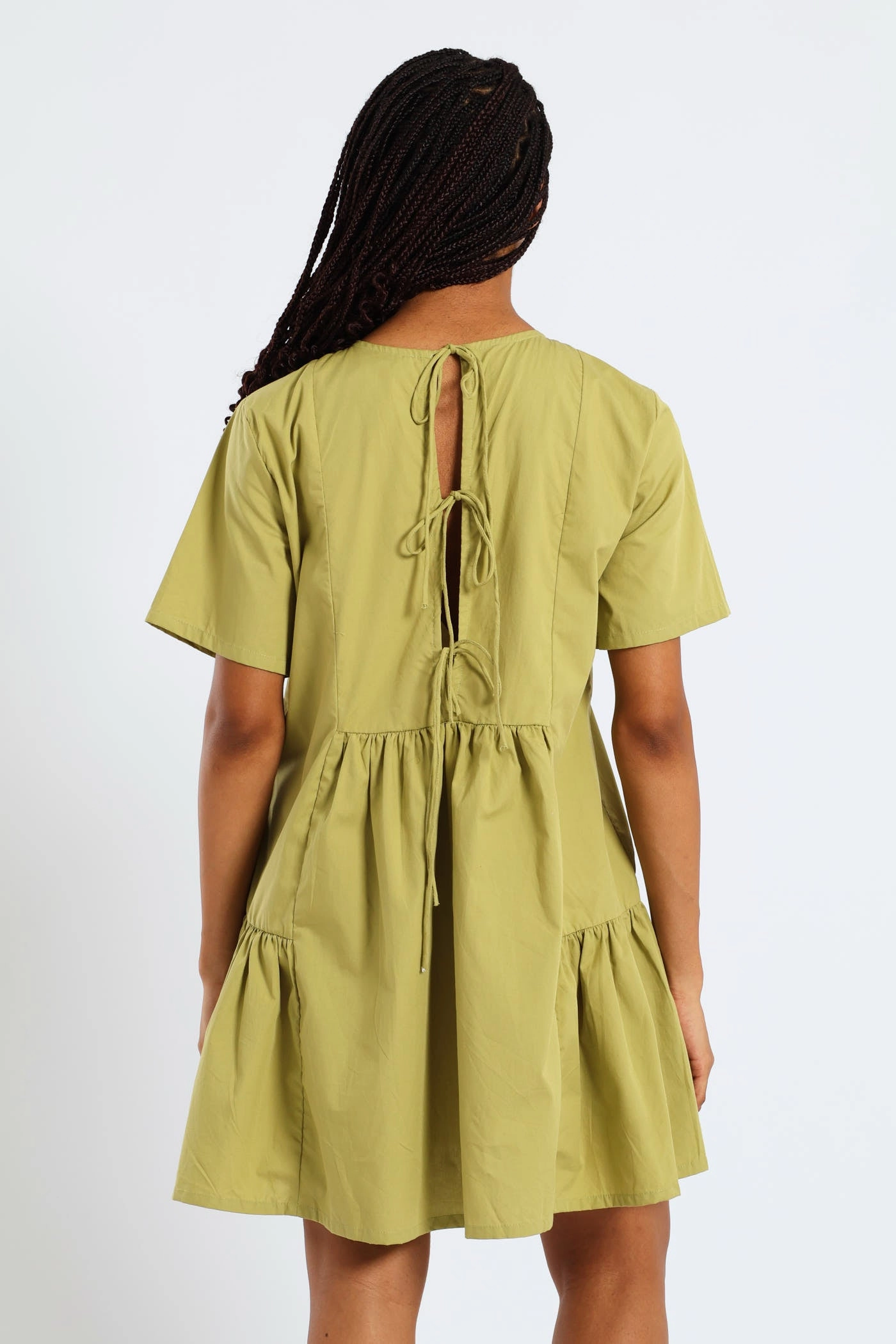 Short Sleeve Panelled Tie Back Mini Dress - Green Reversible-Style