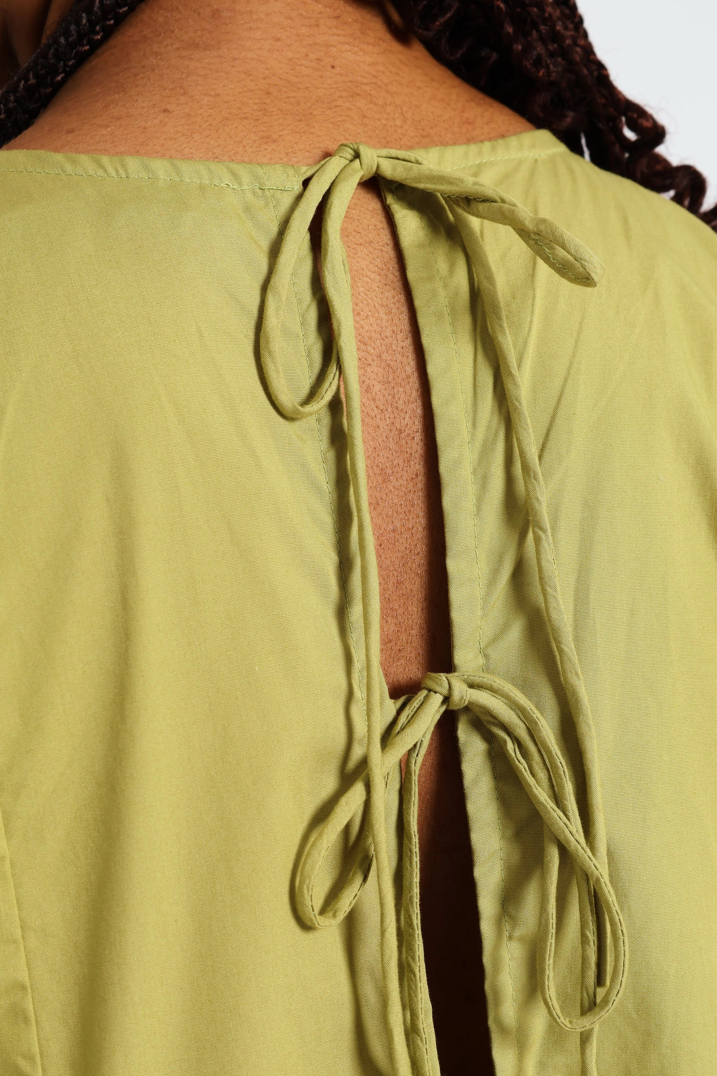 Short Sleeve Panelled Tie Back Mini Dress - Green Style Blend Soft Shine