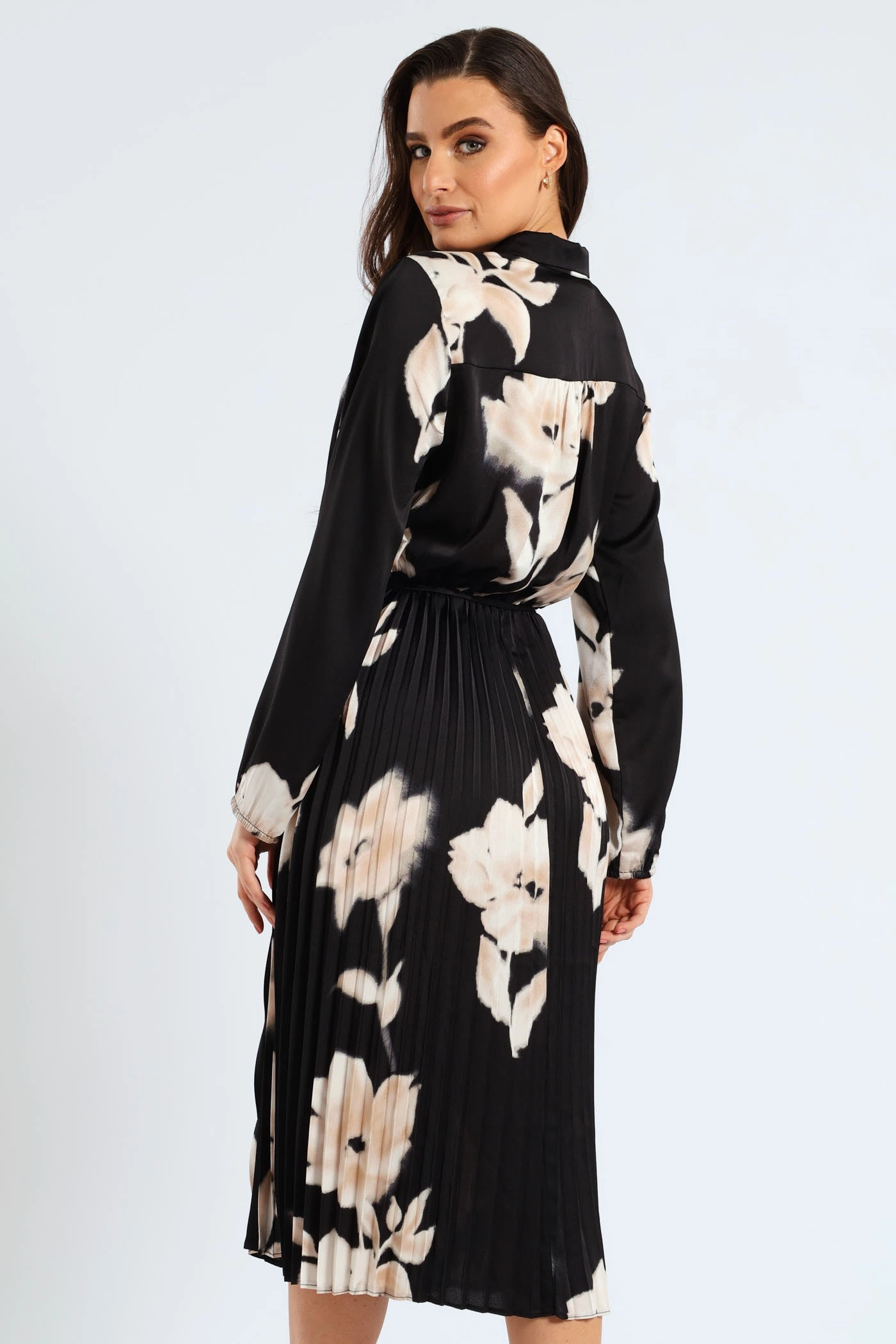 Monochrome Satin Pleated Maxi Dress - Black/Cream Cocktail Ready