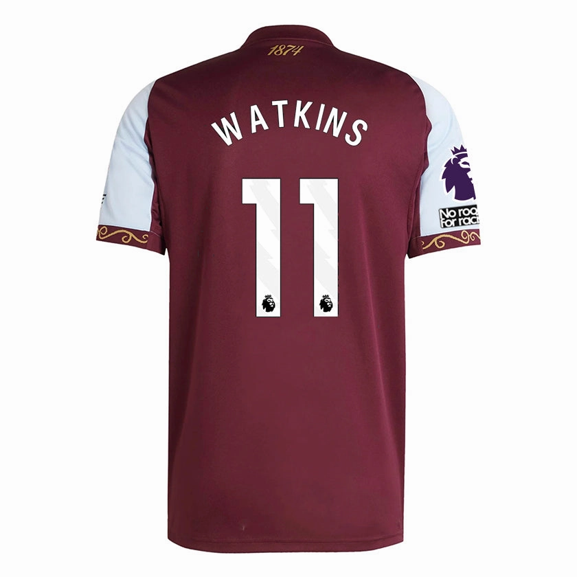 Temperature Regulating Lining adidas Ollie Watkins Men's Aston Villa Home Jersey 25/26 w/ NRFR   EPL Patches (Maroon/Blue)