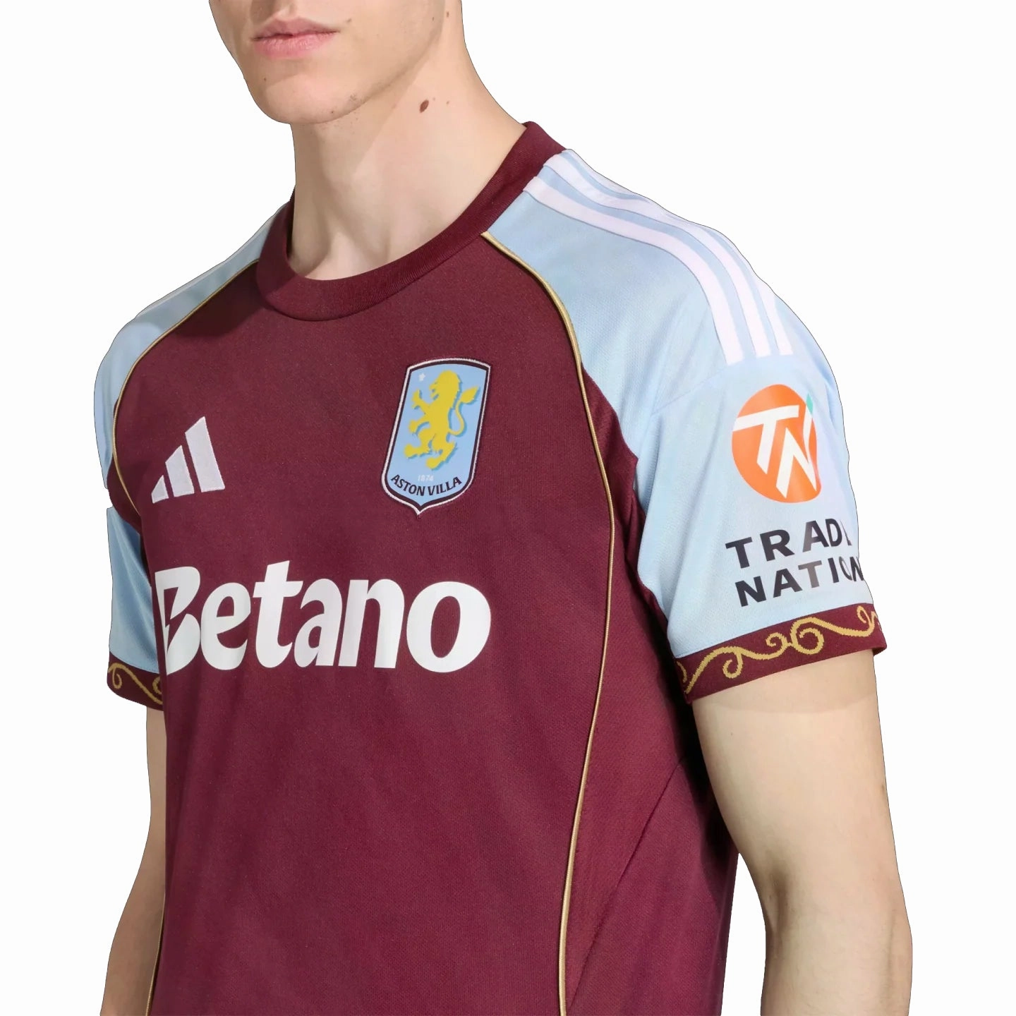 adidas Ollie Watkins Men's Aston Villa Home Jersey 25/26 w/ NRFR   EPL Patches (Maroon/Blue) Light Reflective Trim Accent