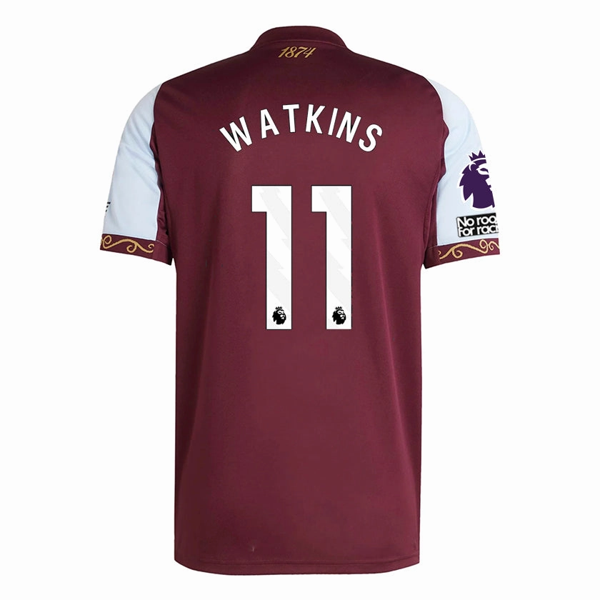 Active Stretch Non Chafing Stitch System adidas Ollie Watkins Men's Aston Villa Home Jersey 25/26 w/ NRFR   EPL Patches (Maroon/Blue)