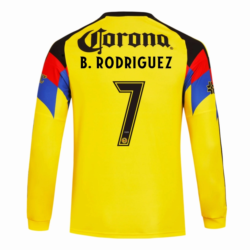 adidas B. Rodriguez Club Am??rica 25/26 Long Sleeve Home Jersey (Yellow) Laser Cut Edge Finishing UV Protection Fabric