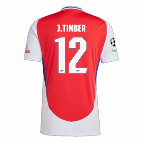 adidas Arsenal Jurrien Timber Home Jersey w/ Champions League Patches 24/25 (Better Scarlet/White) Flatlock stitching