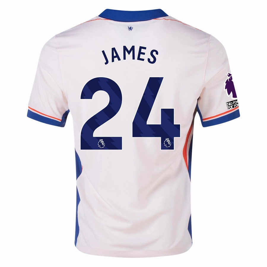 Nike Chelsea Reece James Away Jersey w/ EPL   No Room For Racism Patches 24/25 (Guava Ice/Rush Blue) Zero Distraction Tagging Cozy Comfort