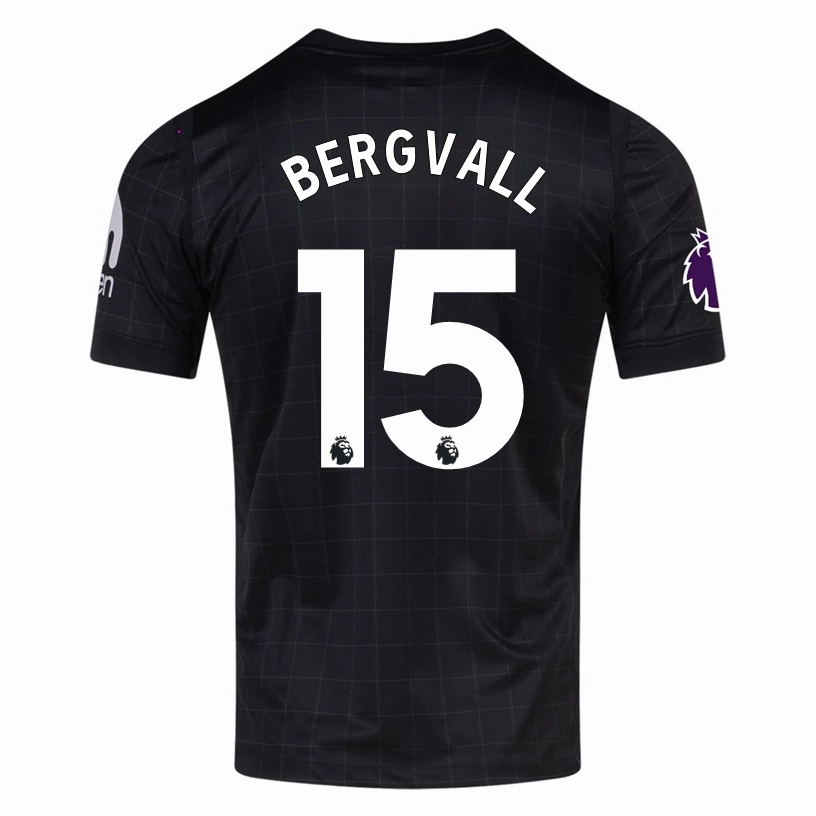 Double Stitched Seams Non Chafing Stitch System Nike Bergvall Men's Tottenham Away Jersey w/ EPL   No Room For Racism Patches 25/26 (Black/Iron)