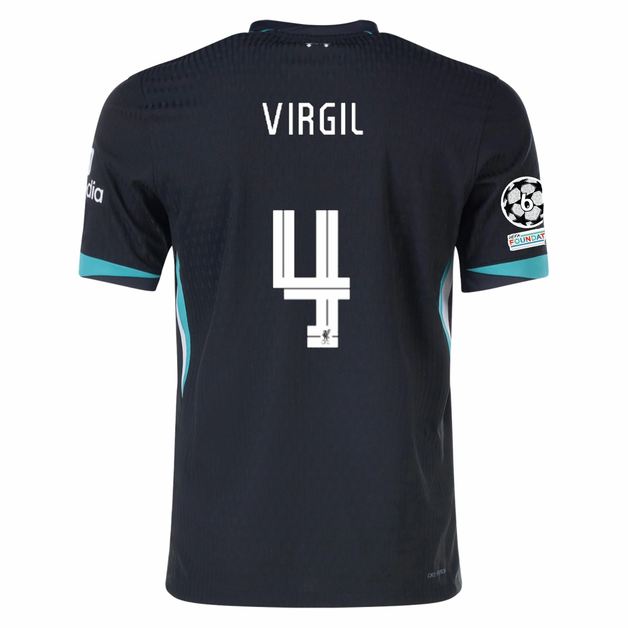 Casual Movement Laser Cut Ventilation Nike Liverpool Authentic Virgil Van Dijk Away Jersey w/ Champions League 24/25 (Night Forest/Washed Teal)