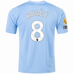 Grid Texture Fabric Puma Manchester City Mateo Kovacic Home Jersey w/ EPL   No Room For Racism   Club World Cup Patches 23/24 (Team Light Blue/Puma White)