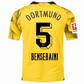 Contrast Binding Trim Puma Mens Borussia Dortmund Ramy Bensebaini Third Jersey w/ Bundesliga Patch 23/24 (Cyber Yellow/Puma Black)