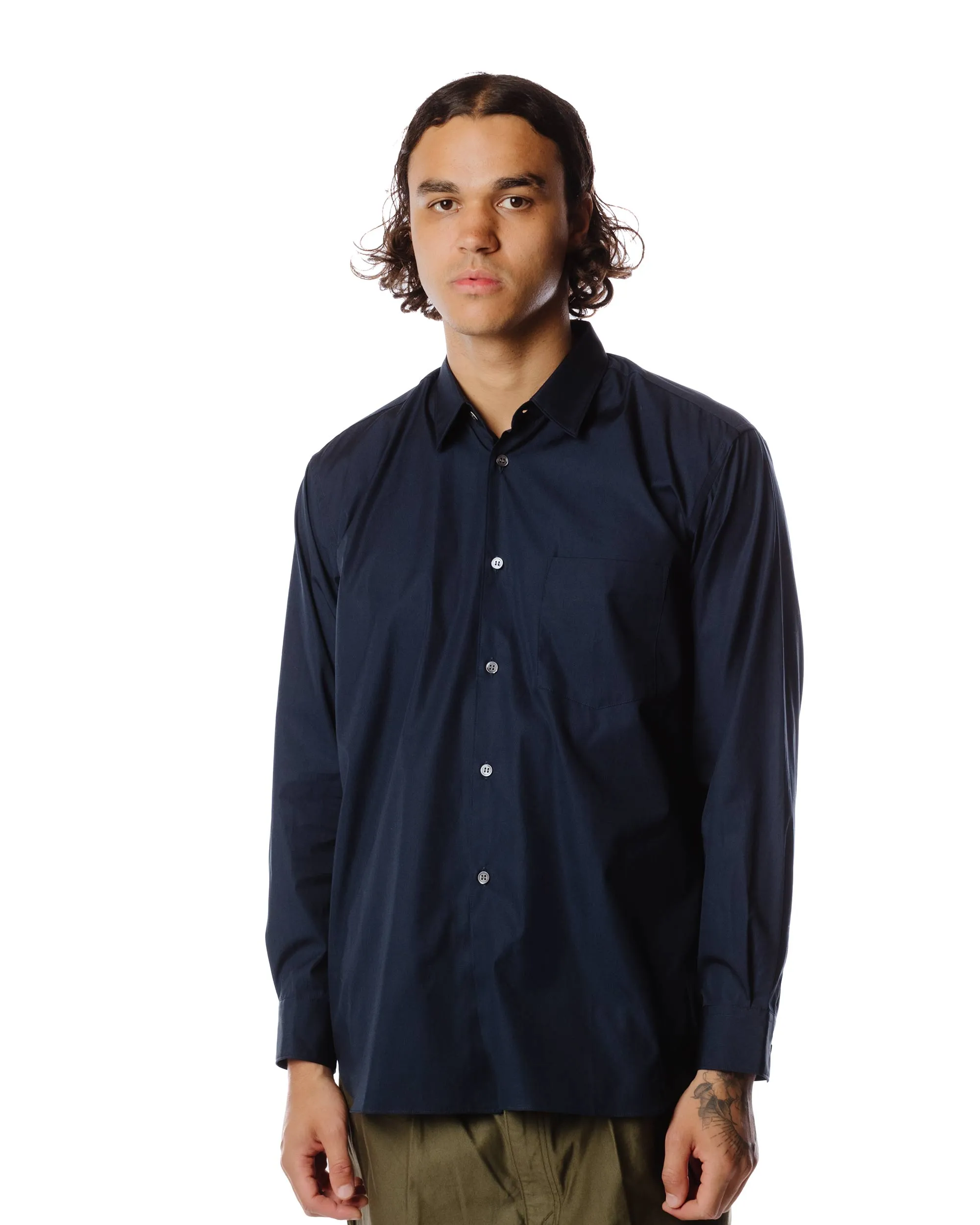 Comme des Gar?ons SHIRT Wide Classic Shirt Navy Ergonomic Back Panel Functional Fashion