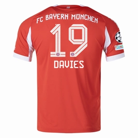 adidas Bayern Munich Davies Home Jersey w/ Champions League Patches 25/26 (Red) Multi Directional Stretch Seamless Knit Construction