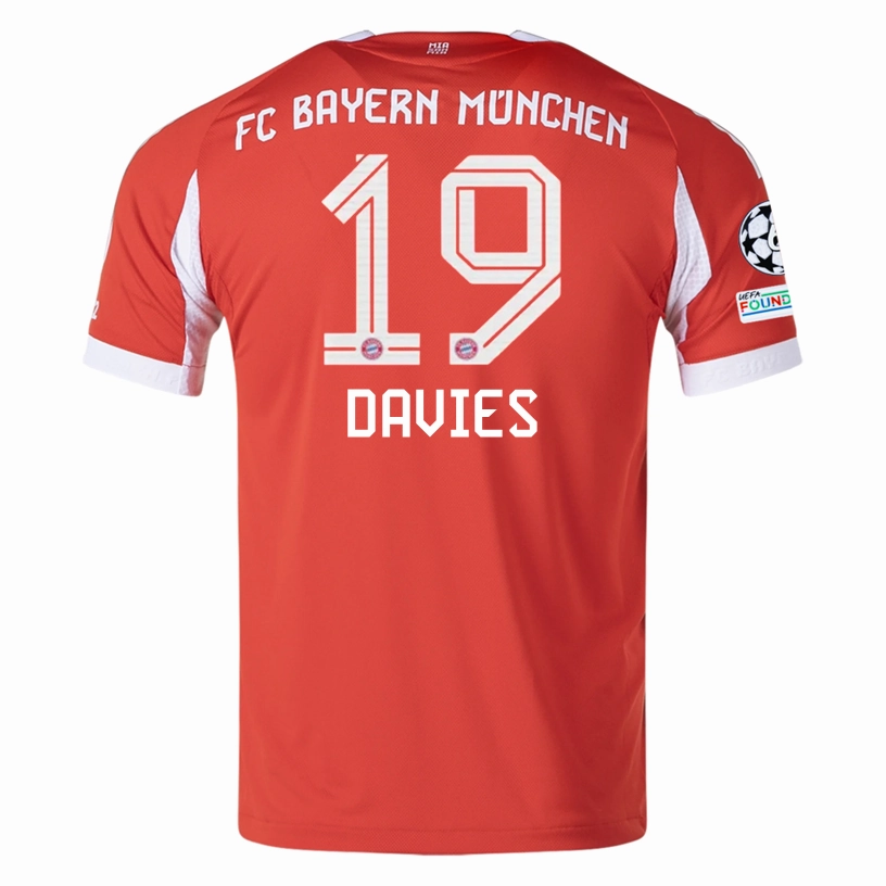 adidas Bayern Munich Davies Home Jersey w/ Champions League Patches 25/26 (Red) Multi Directional Stretch Seamless Knit Construction