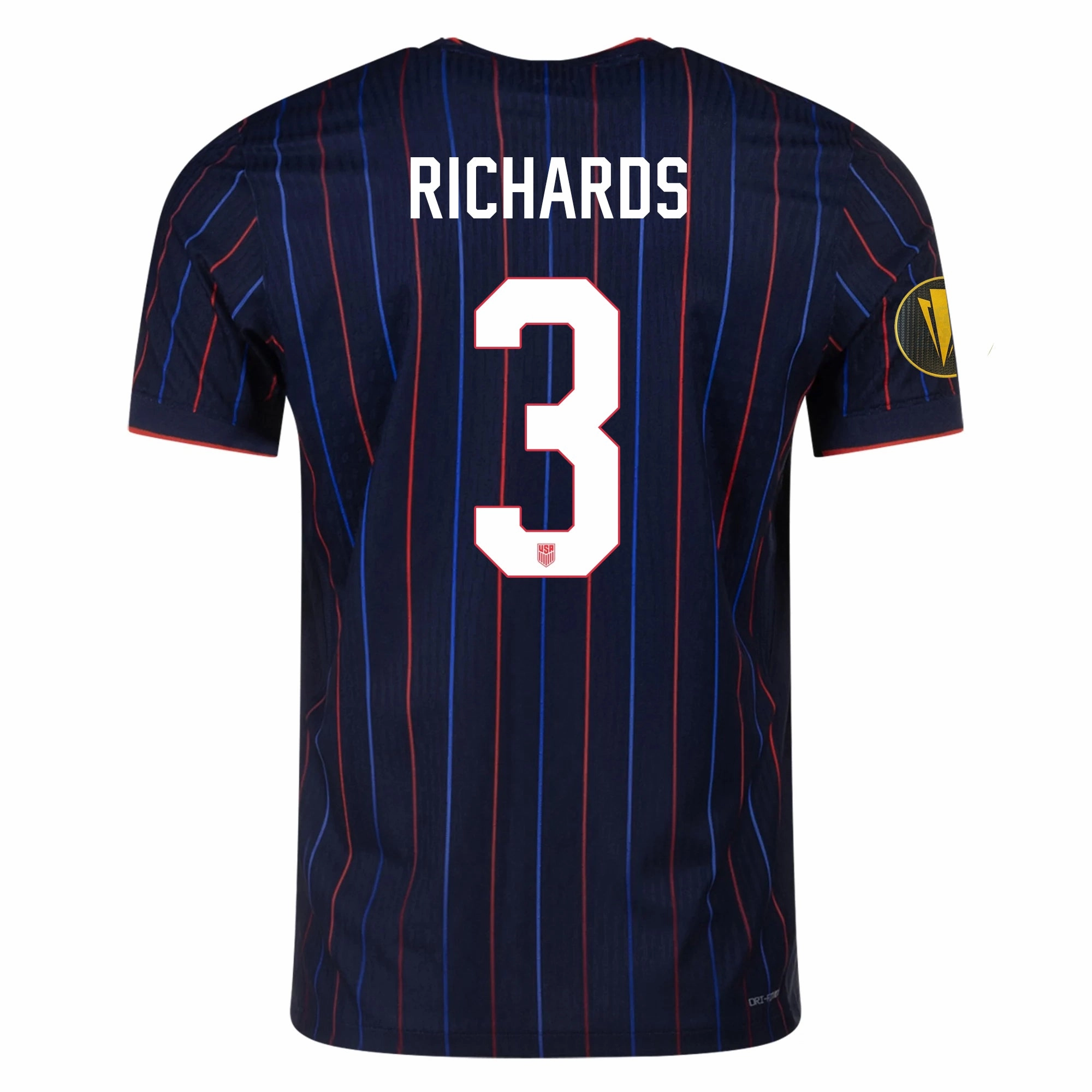 Nike Chris Richards United States Away Match Authentic Jersey 25/26 w/ Gold Cup 2025 Patch (Obsidian/Challenge Red) gear up Low Profile Seams