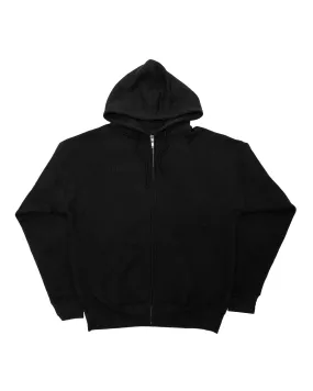 Overload Box Logo Embroidered Zip Hoodie - Black / Black Soft Fabric