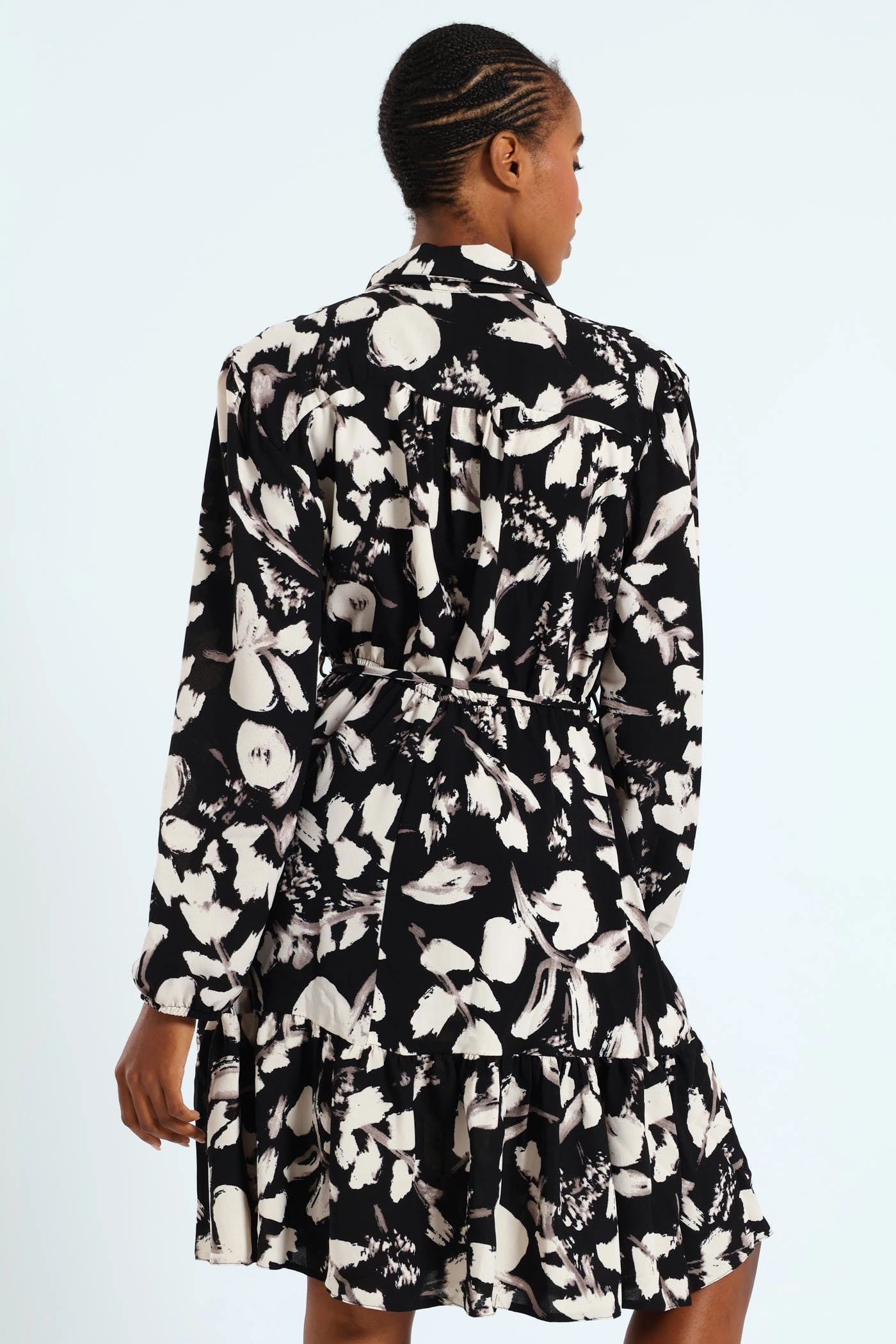 Button Through Monochrome Tiered Tea Dress Artistic Flair Sleek Volume