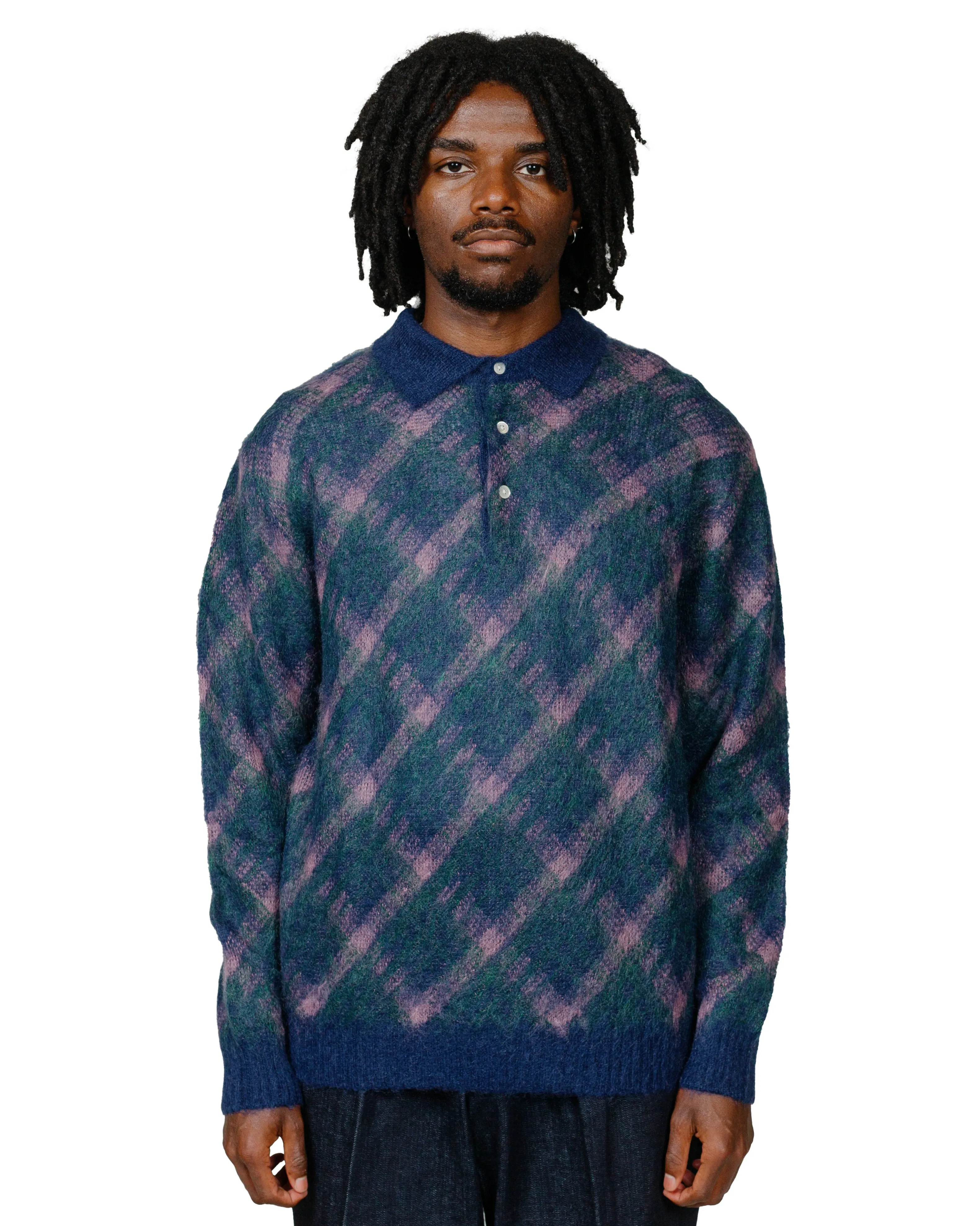Thermal Insulation Outdoor Fashion Beams Plus Knit Polo Plaid Navy