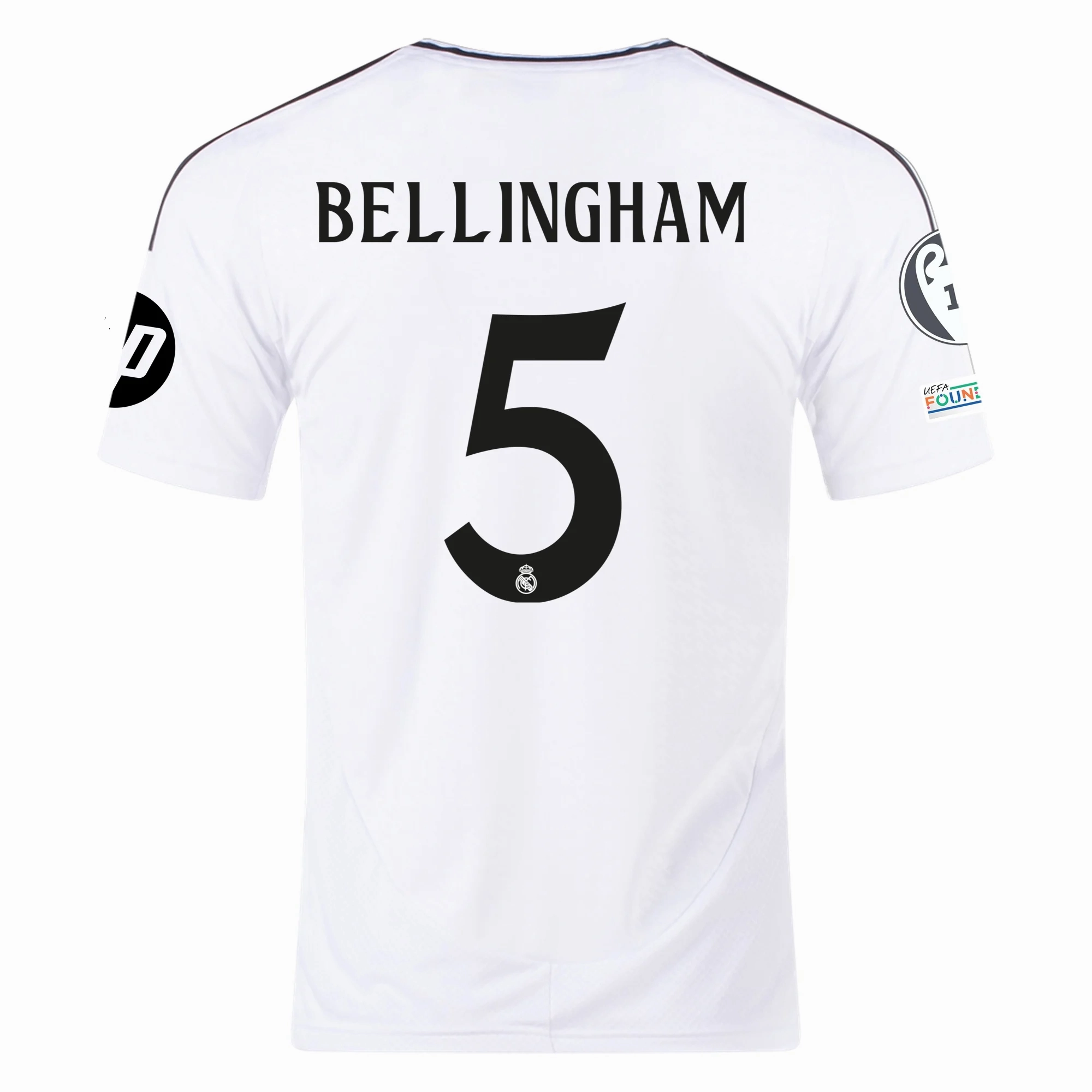 adidas Real Madrid Jude Bellingham Home Jersey 24/25 w/ Champions League Patches (White/Black) Comfort Stretch Fit