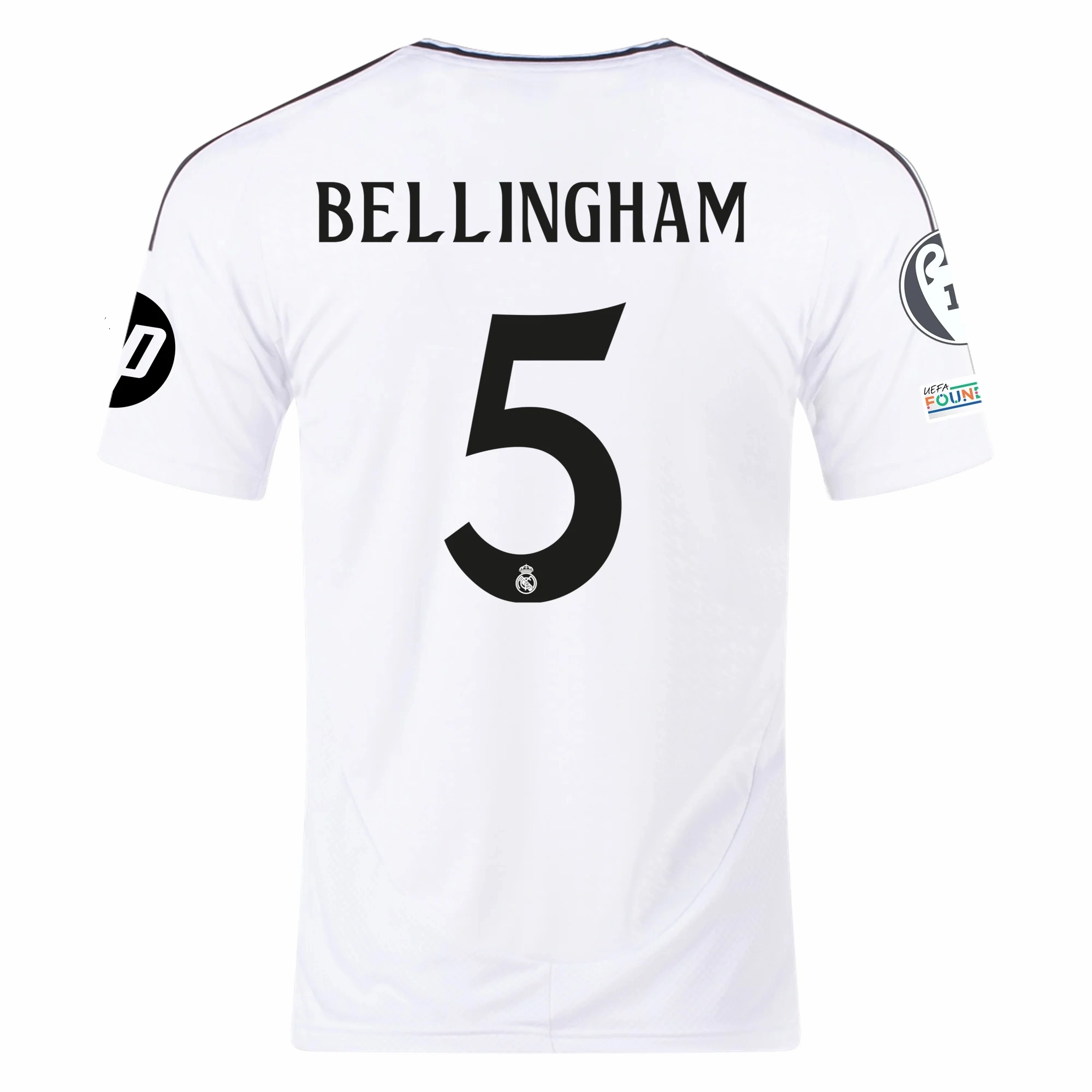 Lightweight Design adidas Real Madrid Jude Bellingham Home Jersey 24/25 w/ Champions League Patches (White/Black)