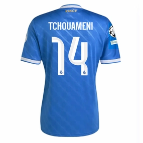 Heat Ready Active Weekend adidas Tchouameni Men's Real Madrid Third Jersey 25/26 w/ Champions League Patches (Blue/White)