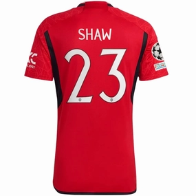 Cool Fit Ultra Soft Weave adidas Manchester United Luke Shaw Home Jersey 23/24 w/ Champions League Patches (Team College Red)