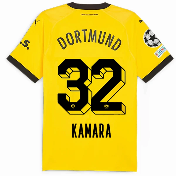 Puma Borussia Dortmund Authentic Kamara Home Jersey w/ Champions League Patches 23/24 (Cyber Yellow/Puma Black) Heat Balance Non Restrictive Cuffing
