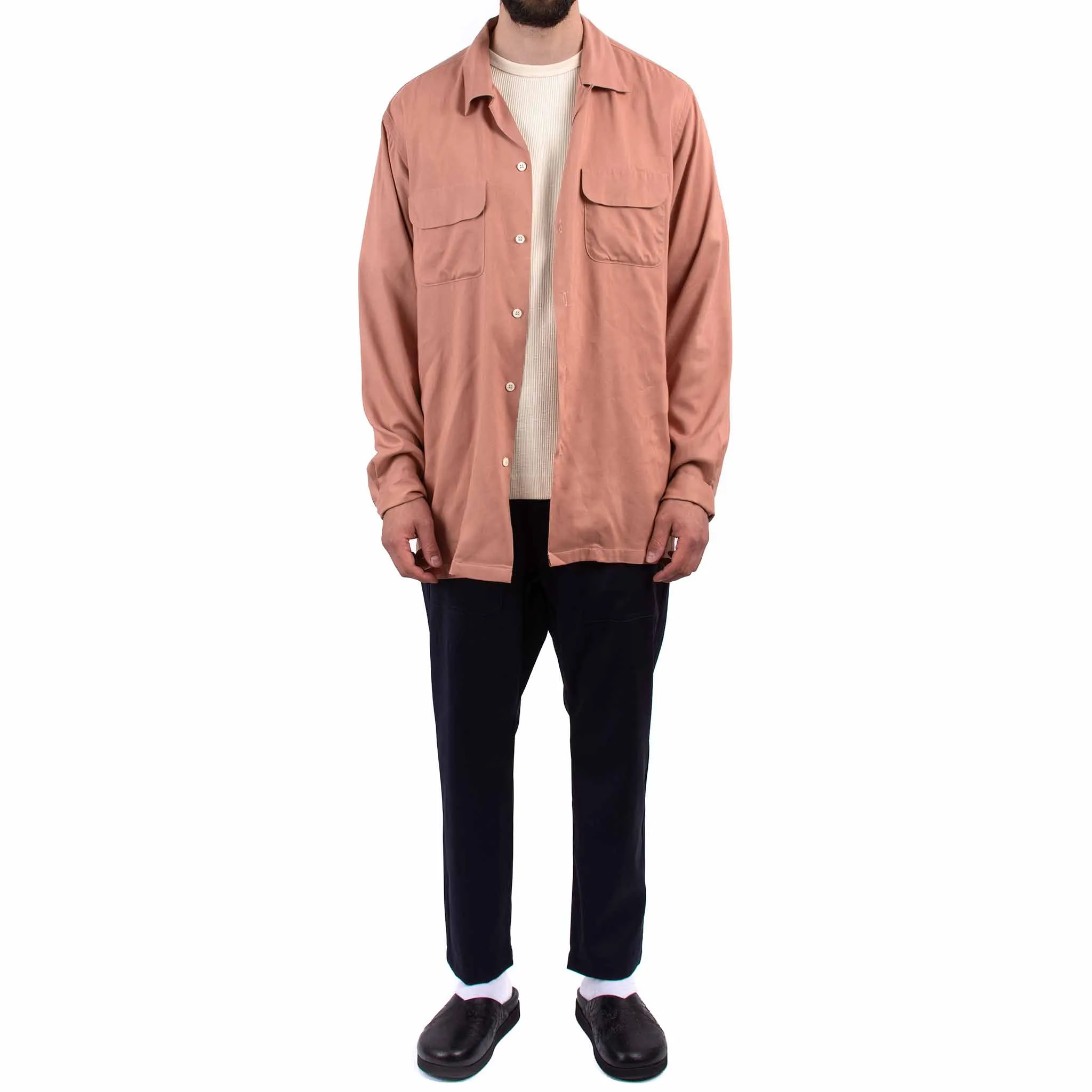 Breathable mesh Edgy Fashion The Real McCoy's MS21009 Open Collar Rayon Shirt Pink
