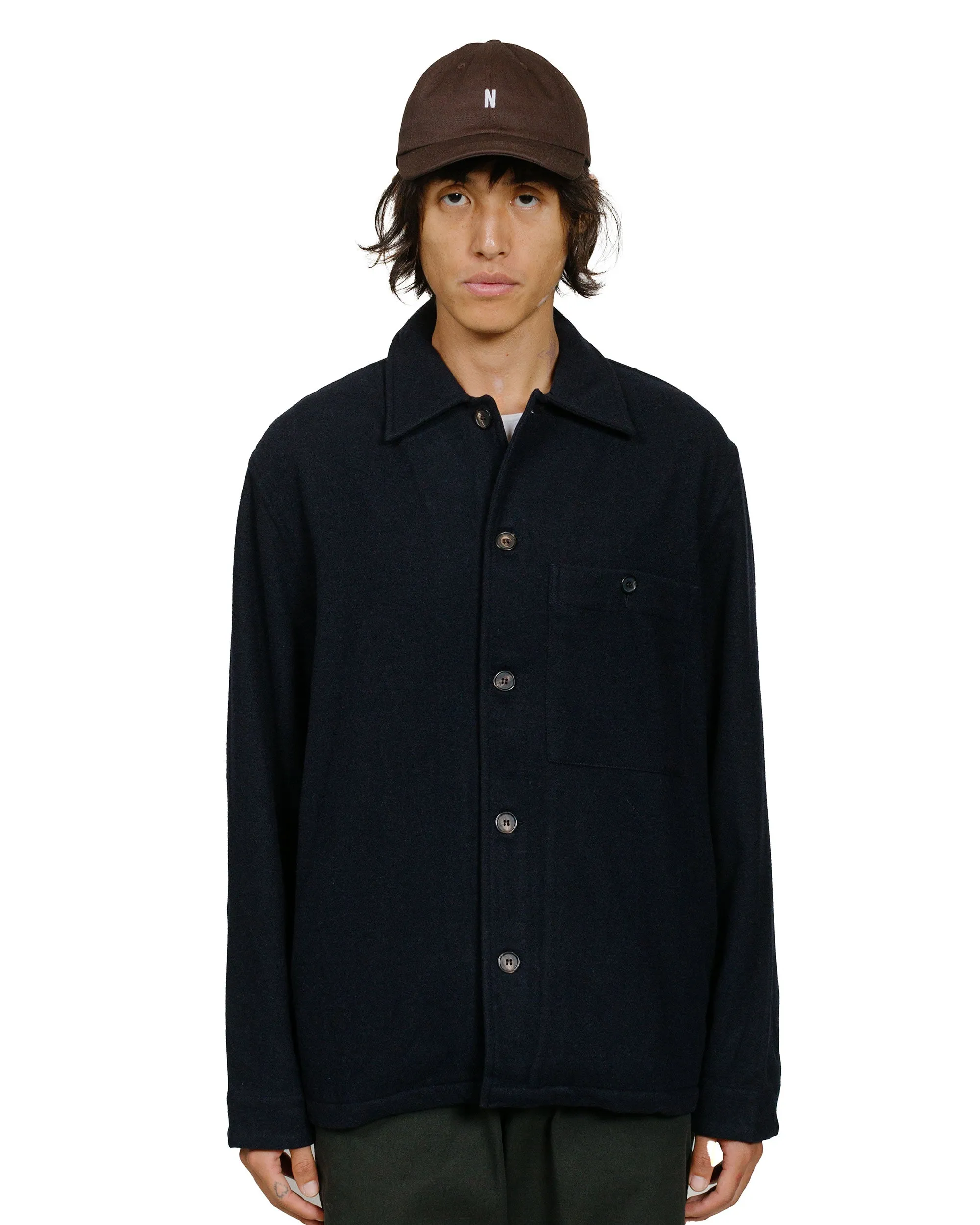 Everyday Outfit Sustainable Weave Norse Projects Folke Wool Overshirt Dark Navy