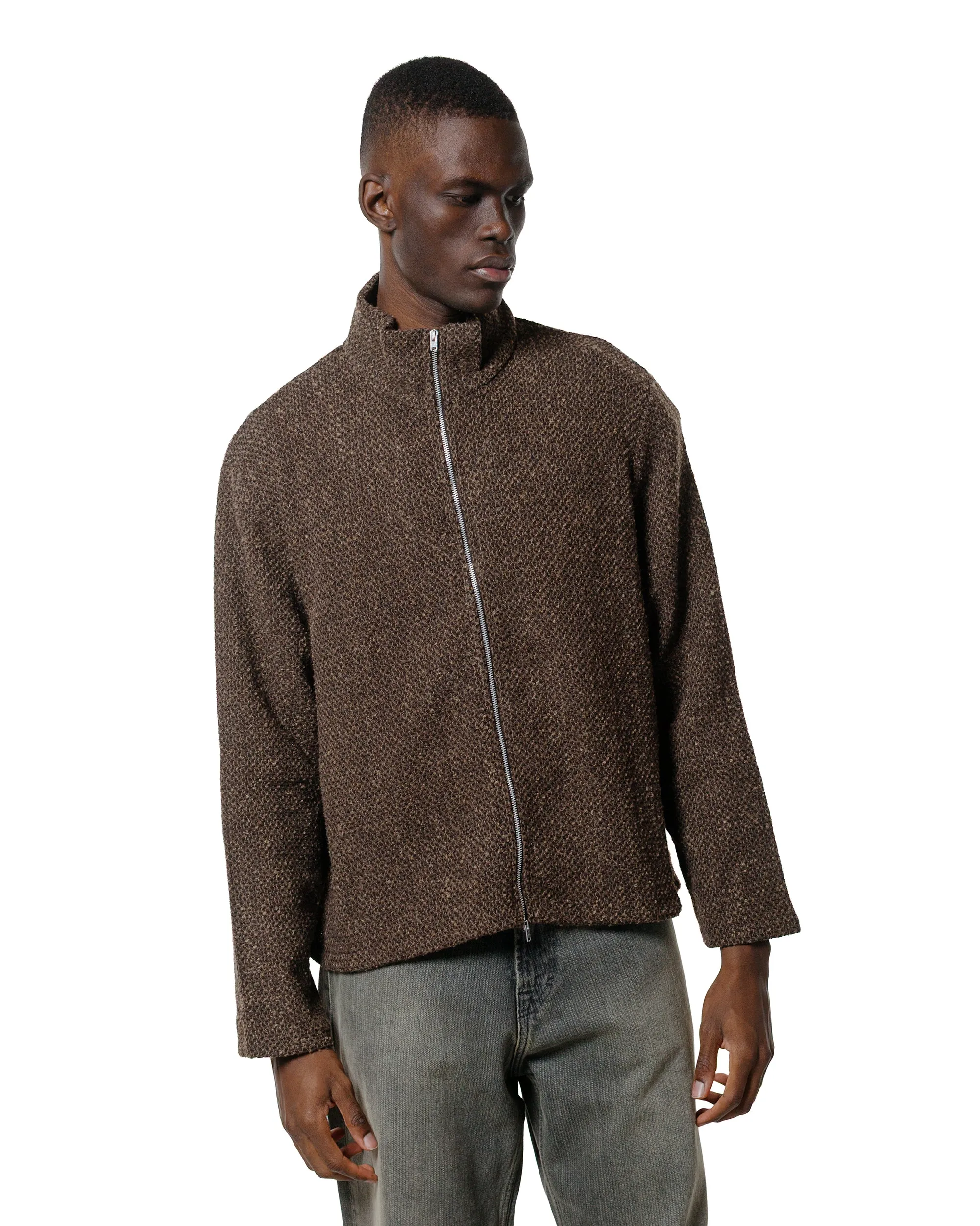 Our Legacy Shrunken Full Zip Polo Brown Sparse Buckle Weave Graphic Design