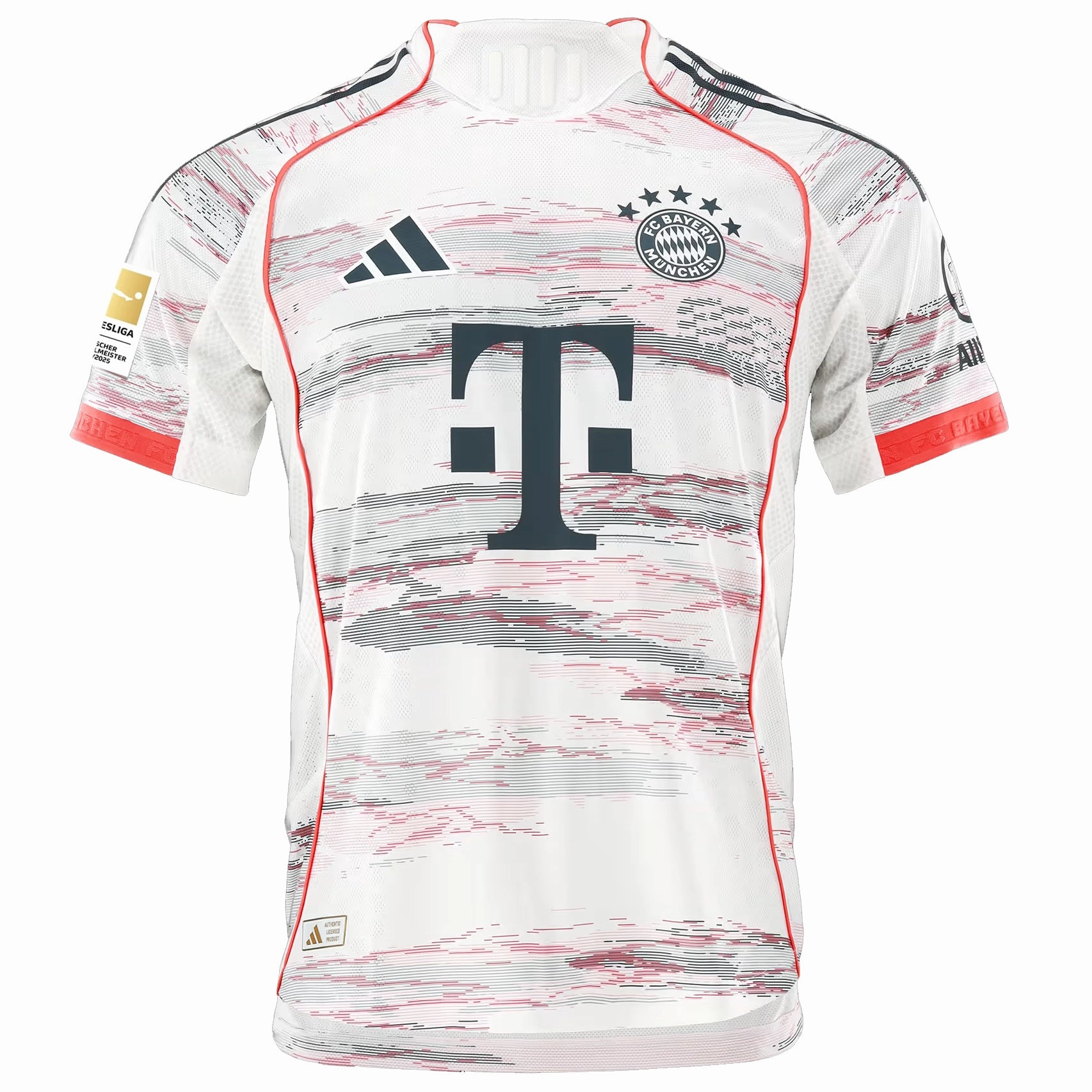 adidas Muller Authentic Away Jersey 25/26 w/ Sponsor   Meister Bundesliga Patch (White/Red) Reflective Trim Detail Sweat Wicking