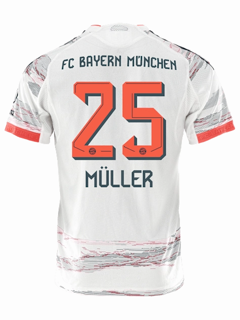 adidas Muller Authentic Away Jersey 25/26 w/ Sponsor   Meister Bundesliga Patch (White/Red) Quick Dry Technology