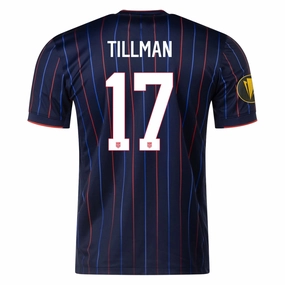 UV Protection Fabric Everyday Wear Nike Malik Tillman United States Away Jersey 25/26 w/ Gold Cup Patch 2025 (Obsidian/Challenge Red)