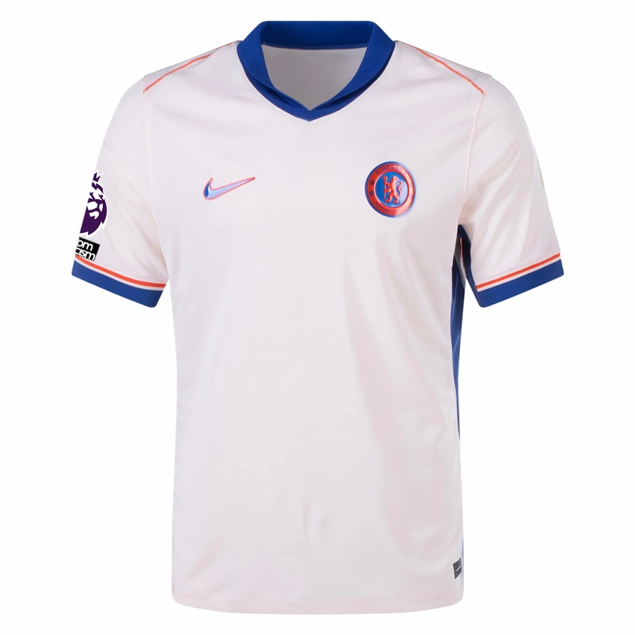 Nike Chelsea Connor Gallagher Away Jersey w/ EPL   No Room For Racism Patches 24/25 (Guava Ice/Rush Blue) Active Motion Energy Gear