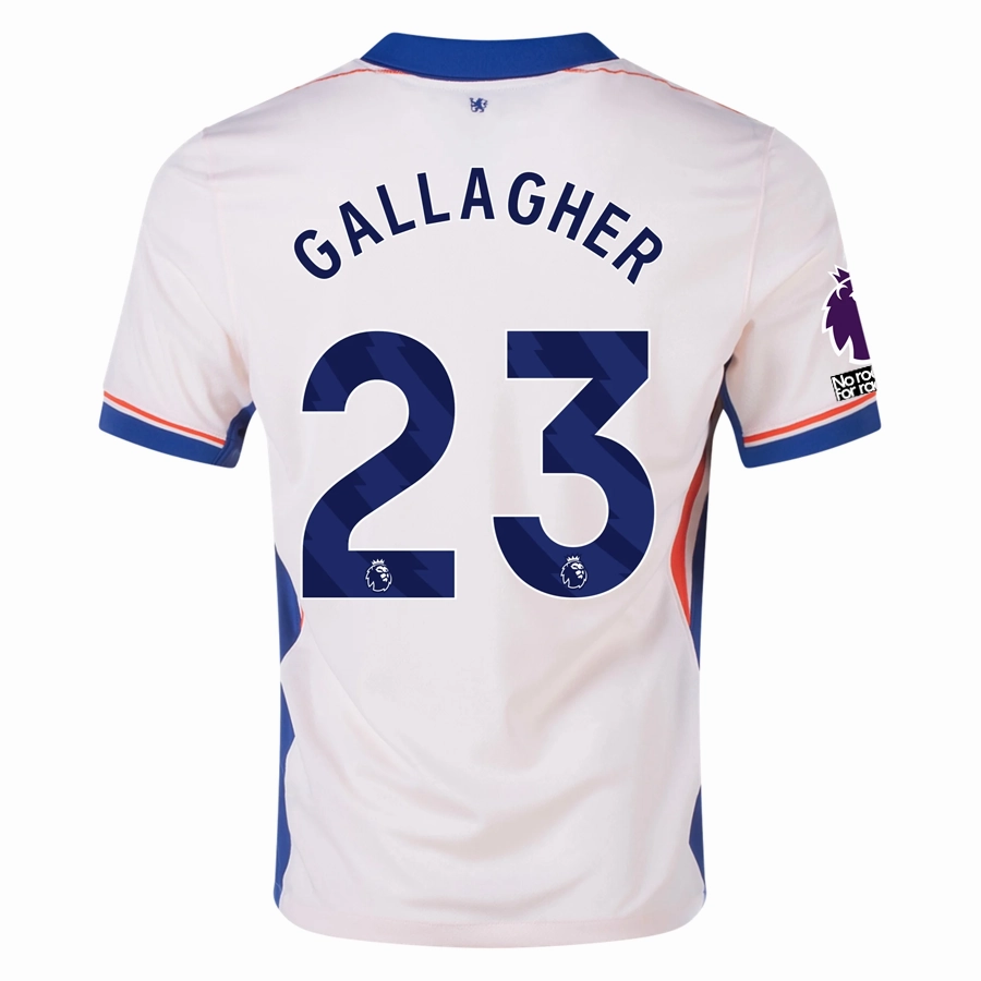 Nike Chelsea Connor Gallagher Away Jersey w/ EPL   No Room For Racism Patches 24/25 (Guava Ice/Rush Blue) Sporty Gear Temperature Regulating Fabric