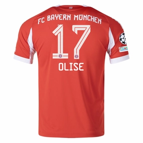 adidas Bayern Munich Olise Home Jersey w/ Champions League Patches 25/26 (Red) Active Comfort