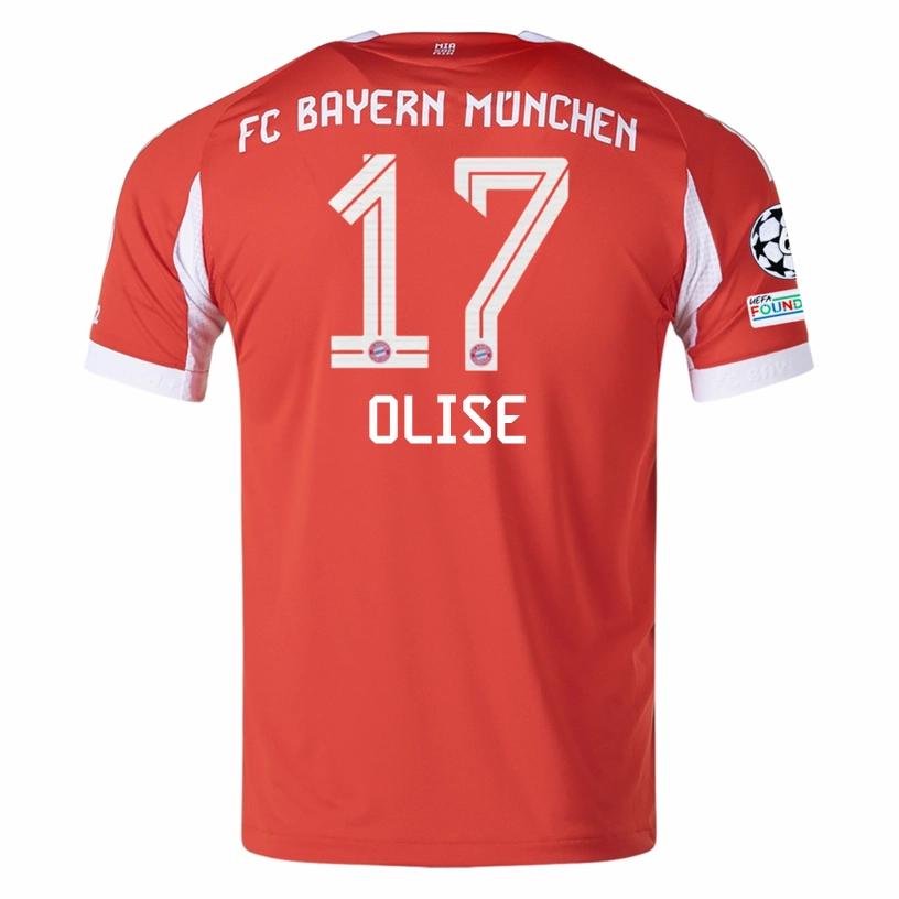 adidas Bayern Munich Olise Home Jersey w/ Champions League Patches 25/26 (Red) Active Comfort