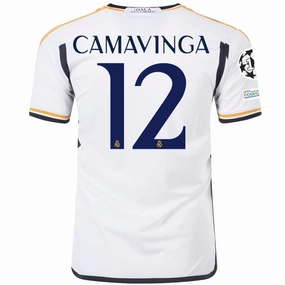 Stylish Outfit Comfortable Inner Lining adidas Real Madrid Eduardo Camavinga Home Jersey w/ Champions League   Club World Cup Patches 23/24 (White)