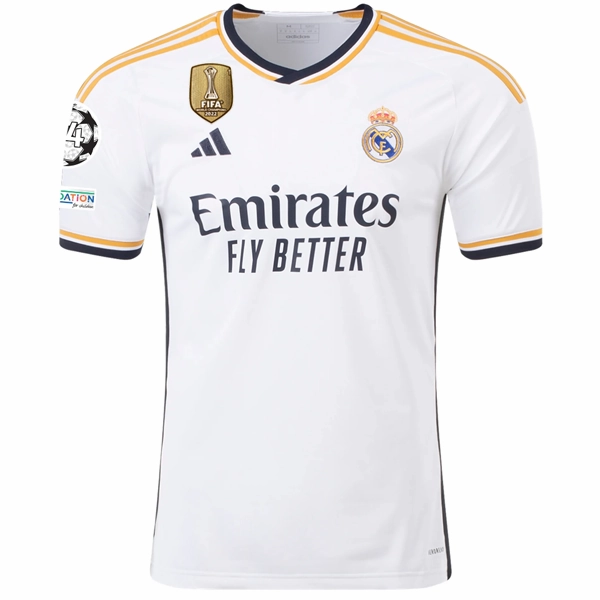 adidas Real Madrid Eduardo Camavinga Home Jersey w/ Champions League   Club World Cup Patches 23/24 (White) Technical Build Focused Cut