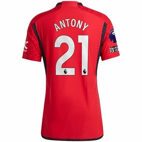 adidas Manchester United Authentic Antony Home Jersey 23/24 w/ EPL   No Room For Racism Patches (Team College Red) Seamless Knit Construction