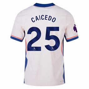 High Motion Raglan sleeves Nike Chelsea Authentic Moises Caicedo Away Jersey w/ EPL Patch 24/25 (Guava Ice/Rush Blue)